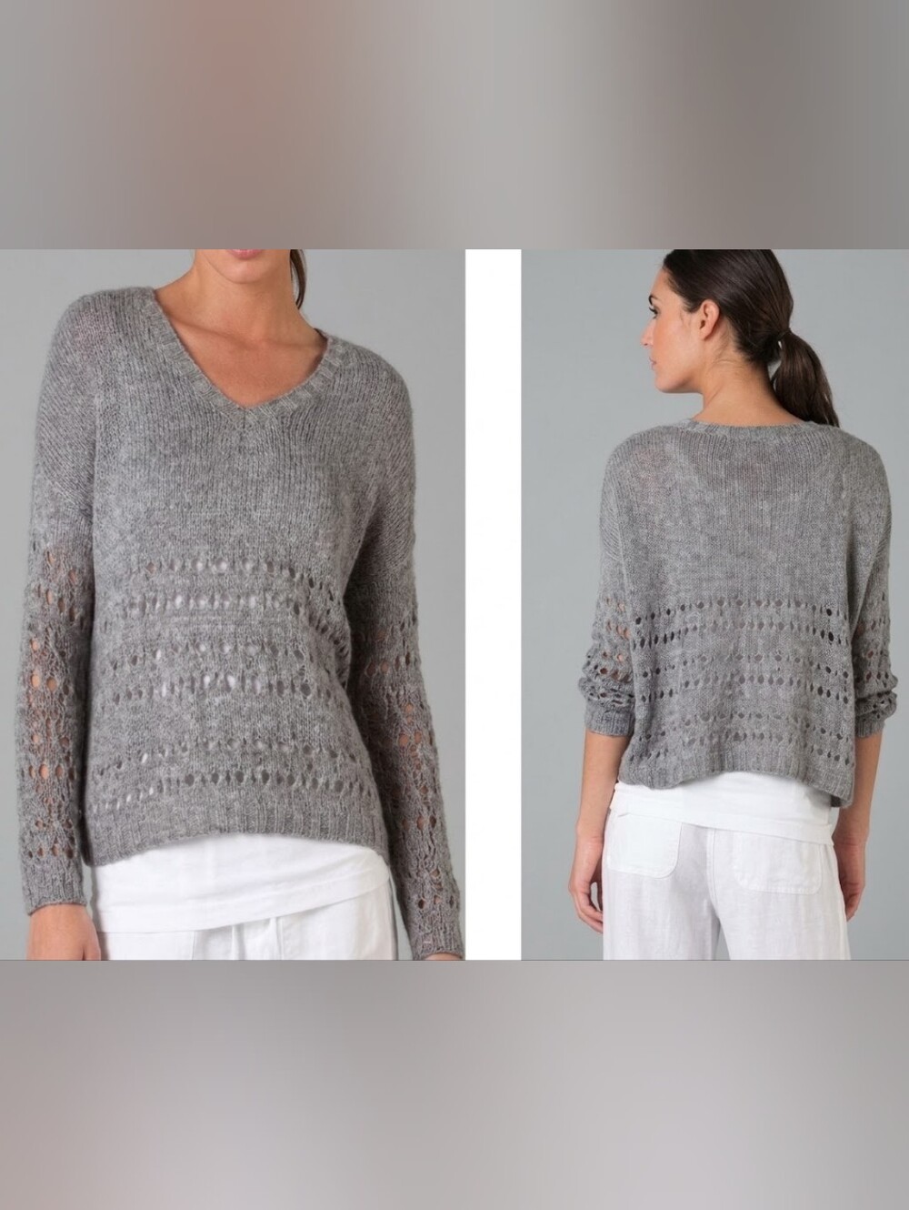Vince Grey Hand Knitted Cotton Blend Sweater Size XS